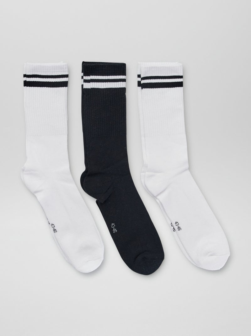 Lot de 3 paires de chaussettes côtelées Noir/blanc - Kiabi