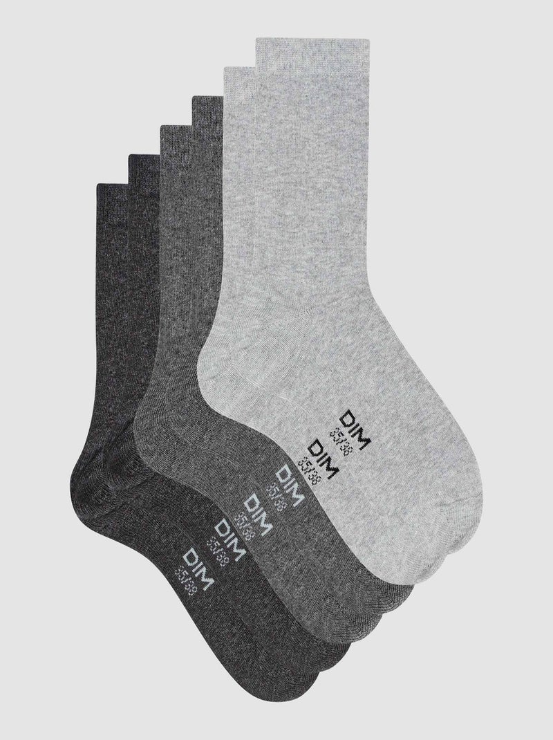 Lot de 3 paires de chaussettes Coton Gris chiné - Kiabi