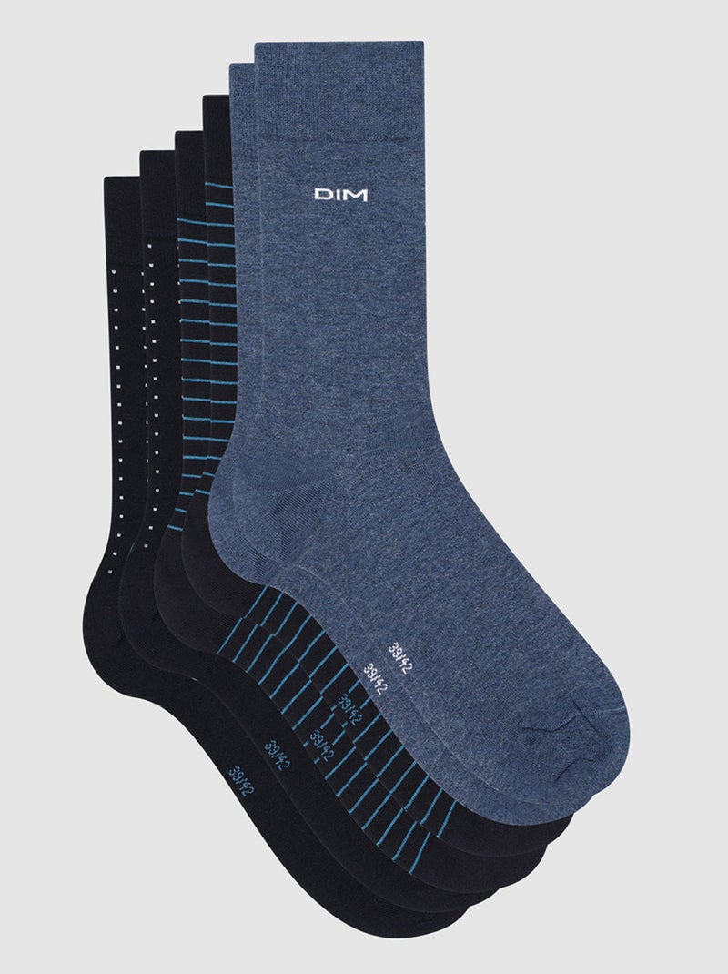 Lot de 3 Paires de Chaussettes Coton Style Bleu foncé - Kiabi