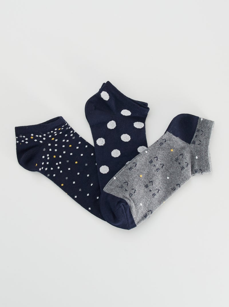 Lot de 3 paires de chaussettes courtes bleu/gris - Kiabi