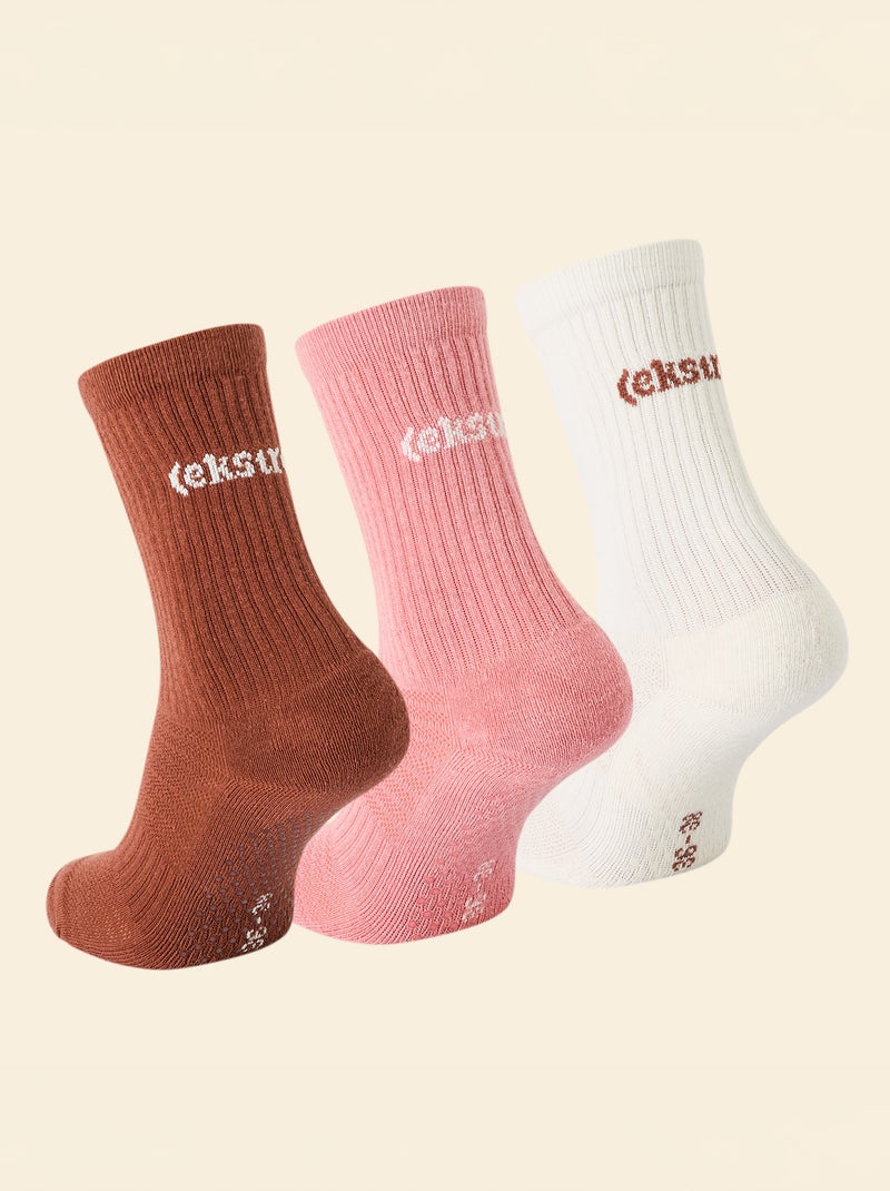 Lot de 3 paires de chaussettes (ekstract) anti-dérapantes en coton Marron - Kiabi