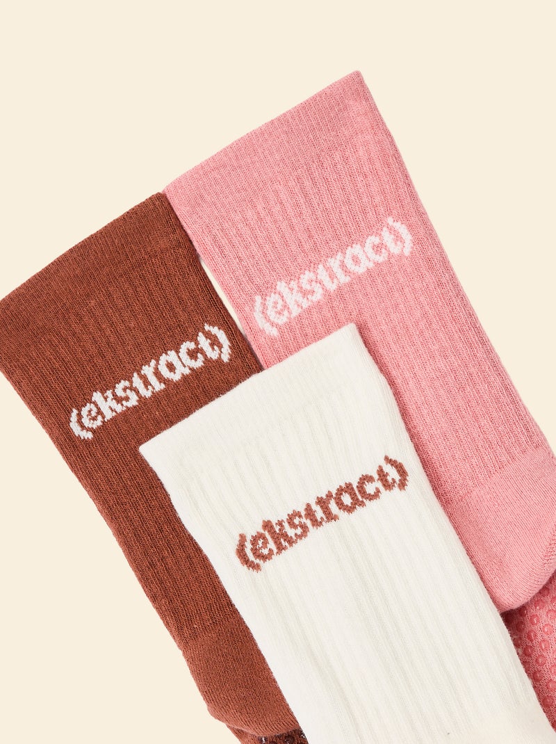 Lot de 3 paires de chaussettes (ekstract) anti-dérapantes en coton Marron - Kiabi
