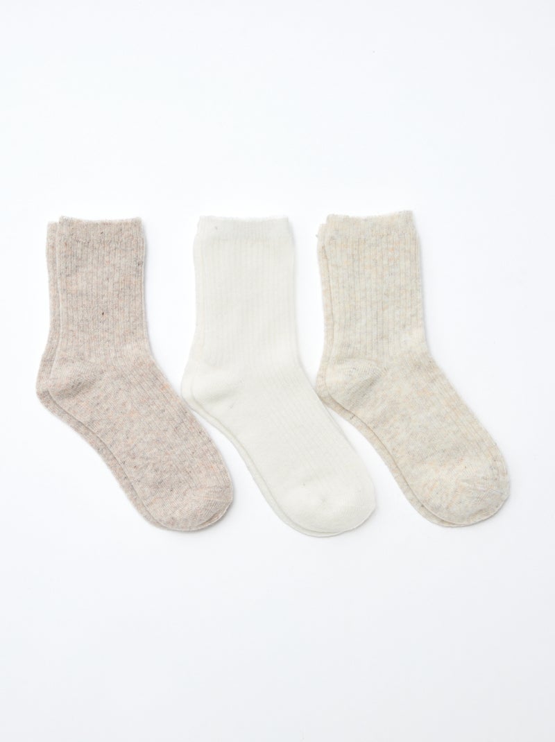 Lot de 3 paires de chaussettes en coton Beige - Kiabi