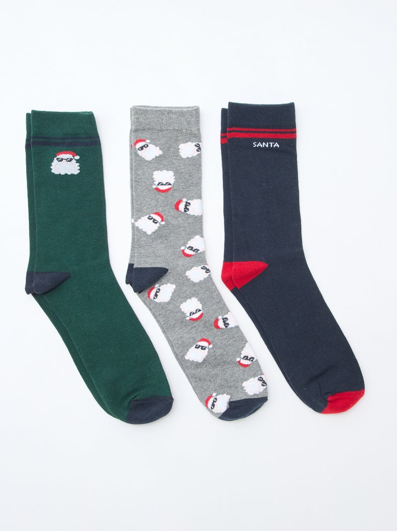Lot de 3 paires de chaussettes en jersey coton Noël Noir - Kiabi