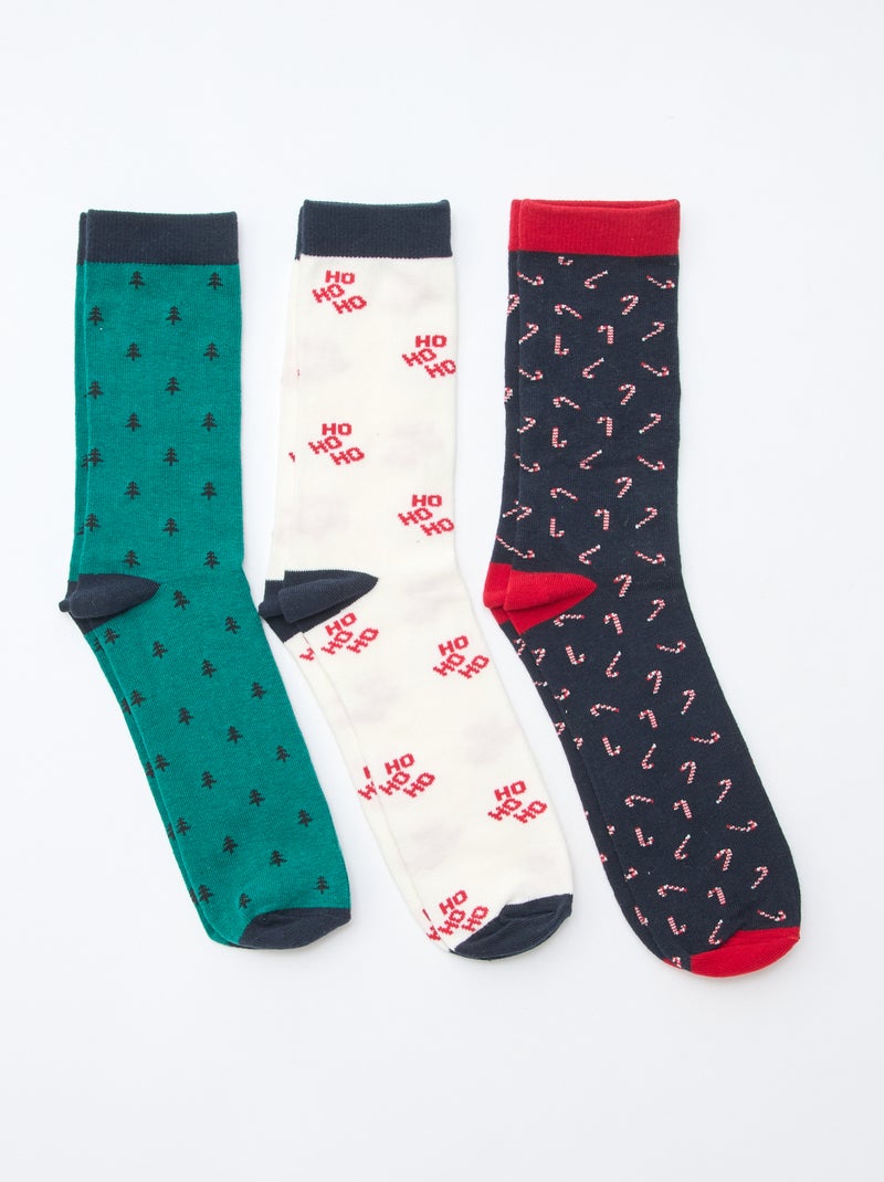 Lot de 3 paires de chaussettes en jersey coton Noël Vert - Kiabi