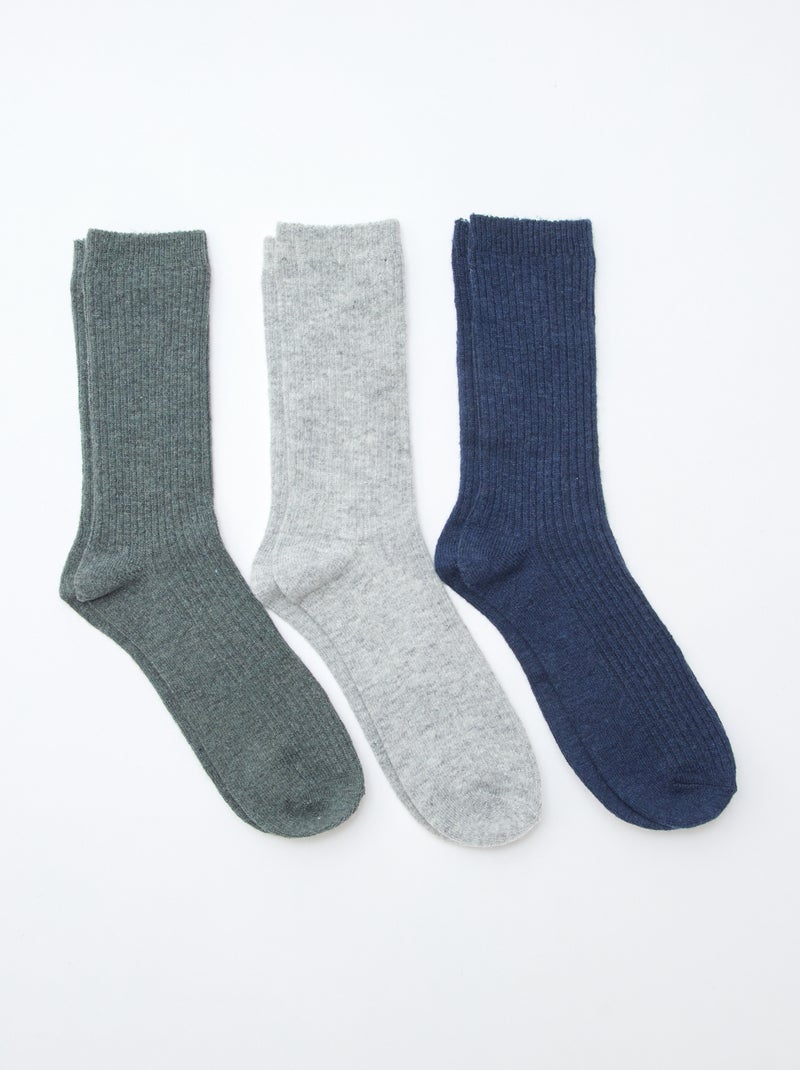 Lot de 3 paires de chaussettes en laine chaude Gris - Kiabi