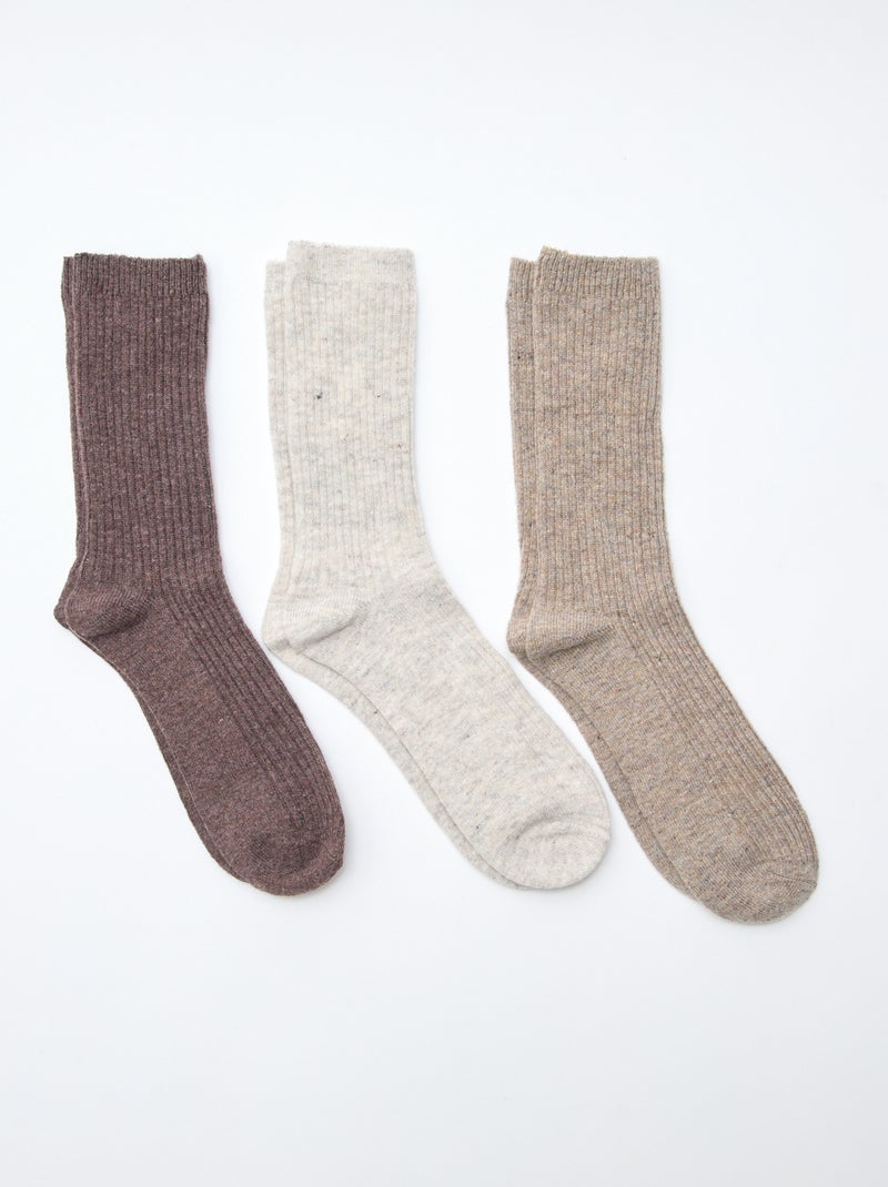 Lot de 3 paires de chaussettes en laine chaude Kaki - Kiabi