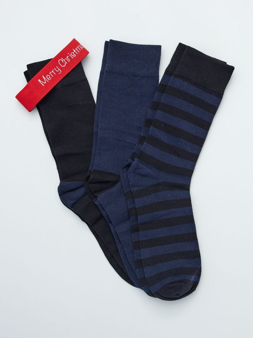 Lot de 3 paires de chaussettes en maille bleu marine - Kiabi