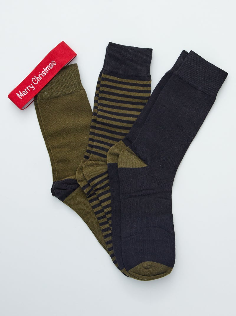 Lot de 3 paires de chaussettes en maille kaki - Kiabi