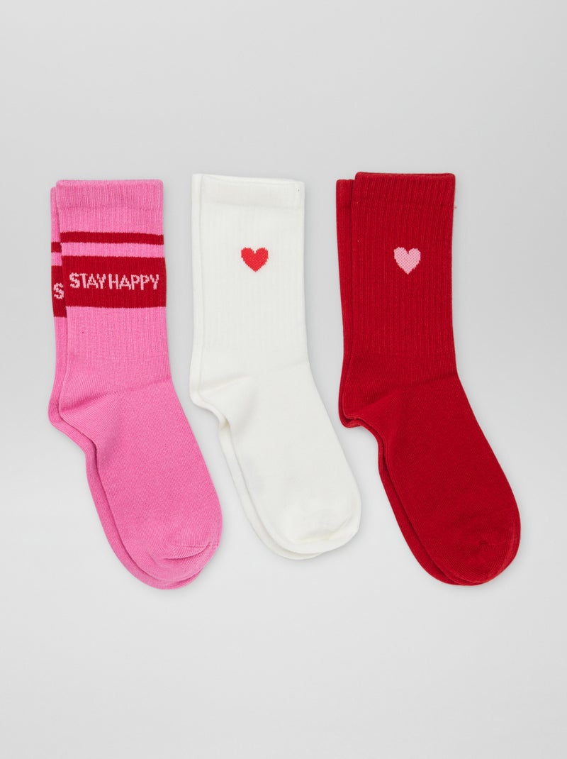 Lot de 3 paires de chaussettes fantaisies de type sport Rose - Kiabi