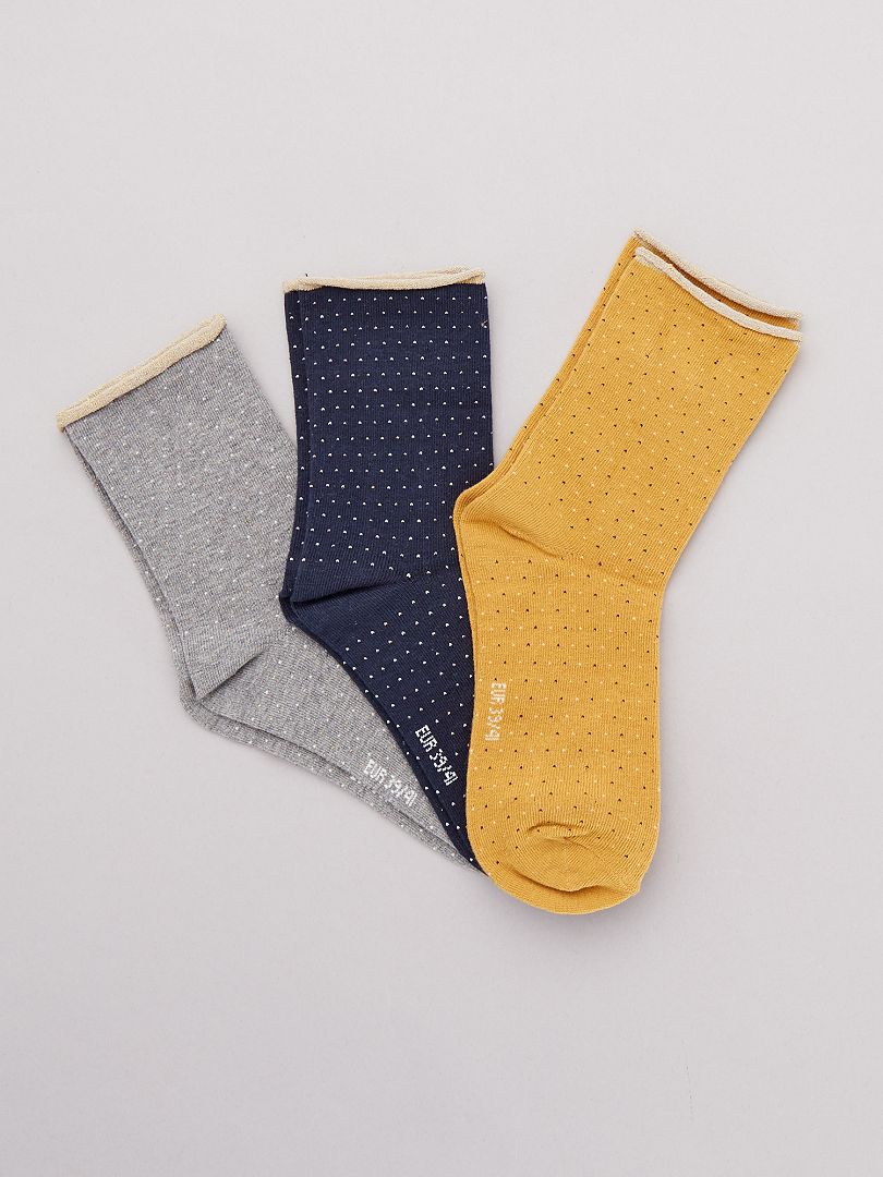Lot de 3 paires de chaussettes fantaisies moutarde/gris/marine - Kiabi
