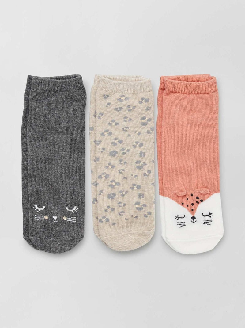 Lot de 3 paires de chaussettes fantaisies rose/beige/gris - Kiabi