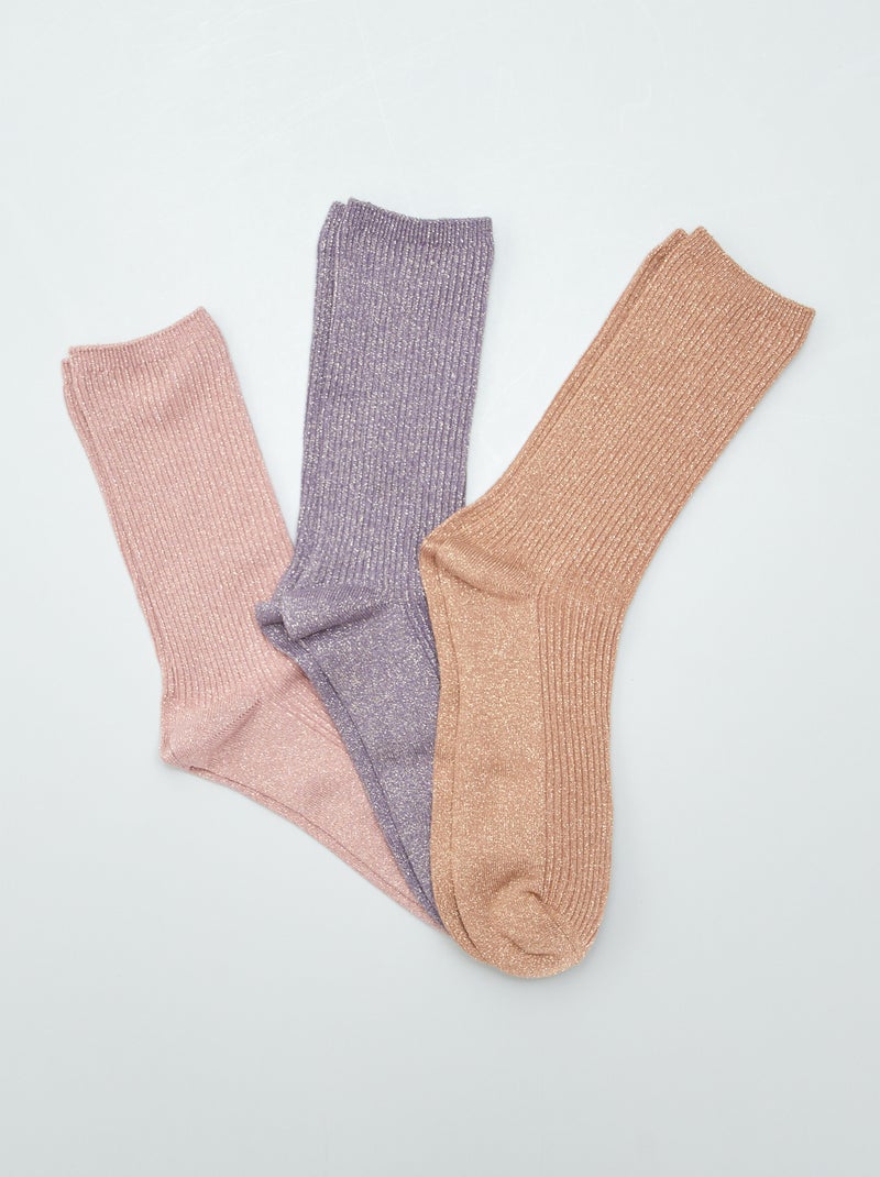 Lot de 3 paires de chaussettes fantaisies Violet - Kiabi