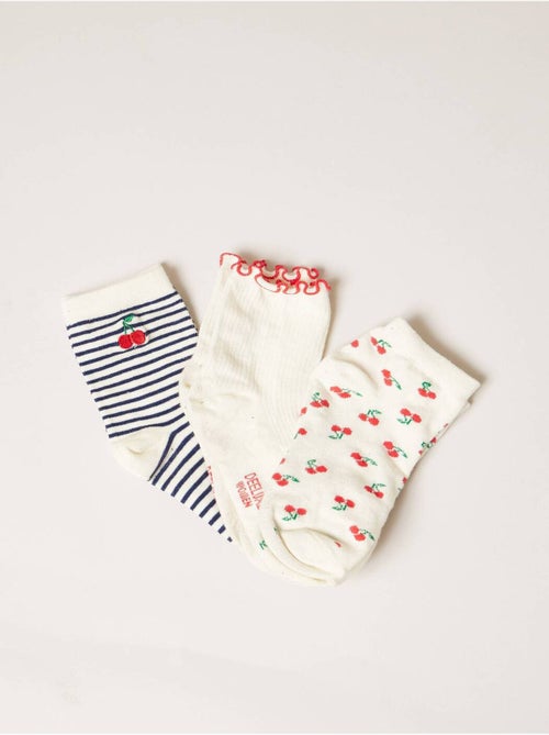 Lot de 3 paires de chaussettes femme en coton motif cerise 'Deeluxe' - Kiabi
