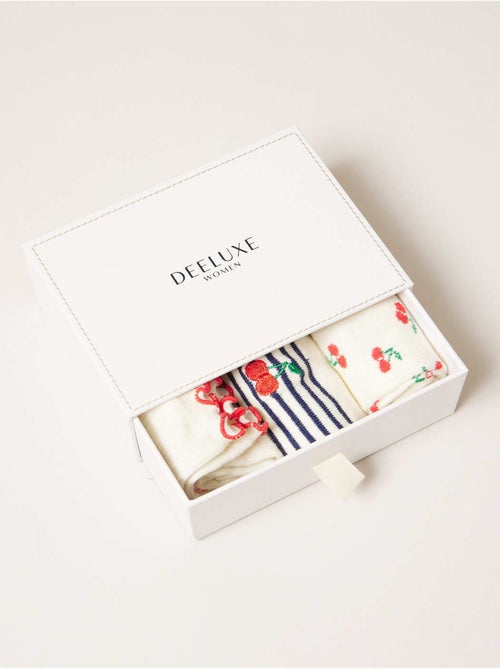 Lot de 3 paires de chaussettes femme en coton motif cerise 'Deeluxe' - Kiabi