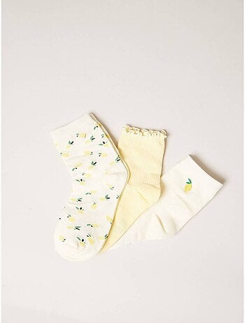 Lot de 3 paires de chaussettes femme en coton motif citron 'Deeluxe'
