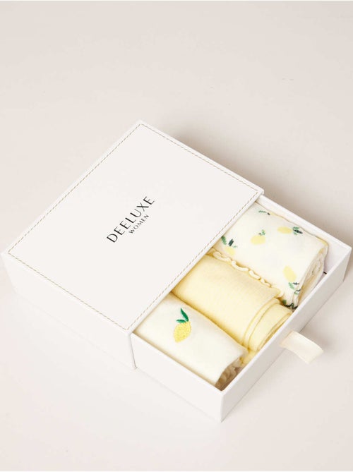 Lot de 3 paires de chaussettes femme en coton motif citron 'Deeluxe' - Kiabi