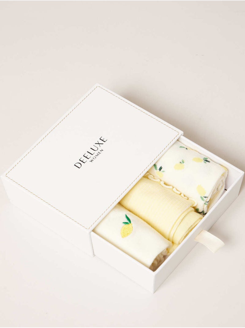 Lot de 3 paires de chaussettes femme en coton motif citron 'Deeluxe' Jaune clair - Kiabi