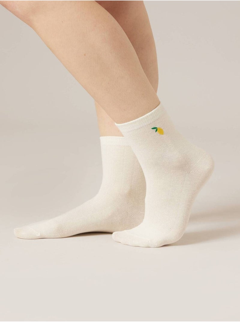 Lot de 3 paires de chaussettes femme en coton motif citron 'Deeluxe' Jaune clair - Kiabi
