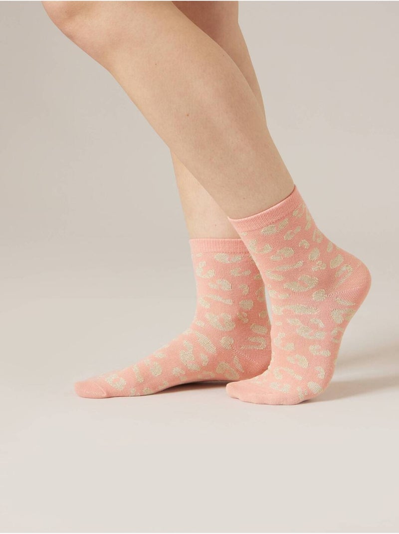 Lot de 3 paires de chaussettes femme en coton motif léopard 'Deeluxe' Orange corail - Kiabi