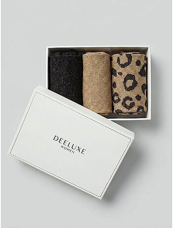 Lot de 3 paires de chaussettes femme léopard et unies 'deeluxe'