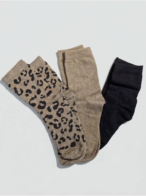Lot de 3 paires de chaussettes femme léopard et unies 'deeluxe' - Kiabi Lot de 3 paires de chaussettes femme léopard et unies 'deeluxe' - Kiabi