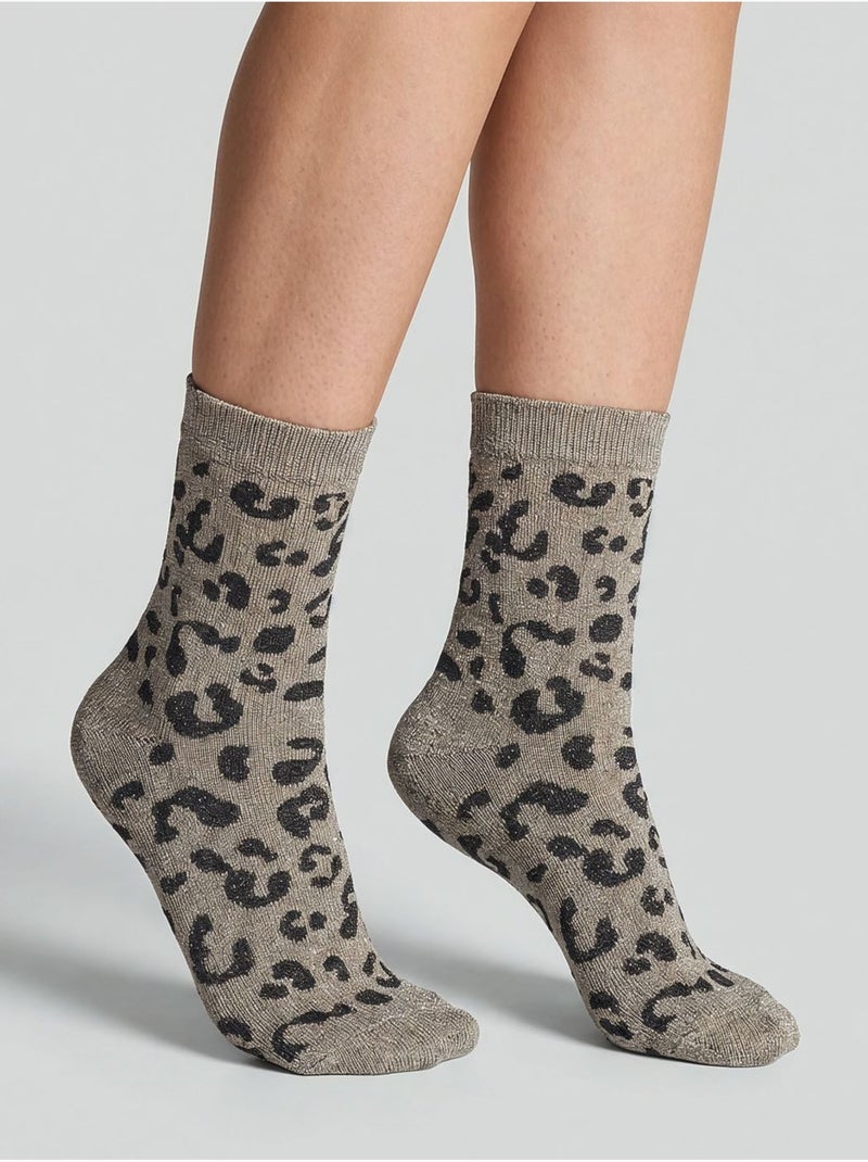 Lot de 3 paires de chaussettes femme léopard et unies 'deeluxe' Taupe - Kiabi