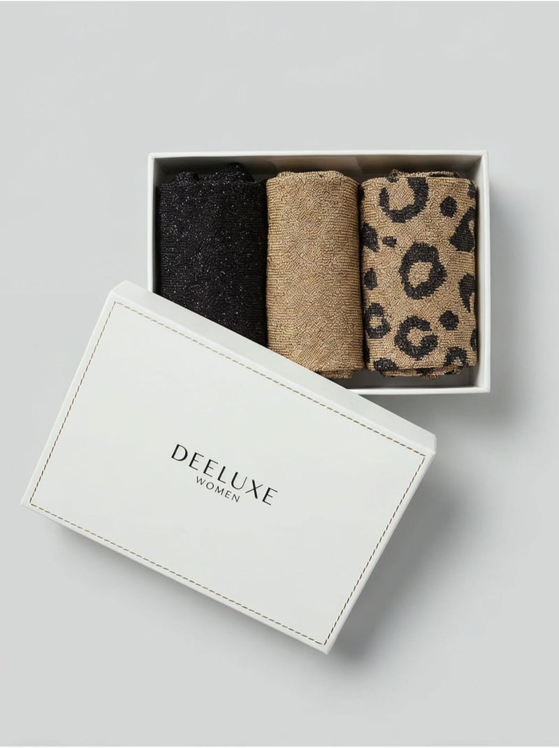 Lot de 3 paires de chaussettes femme léopard et unies 'deeluxe' Taupe - Kiabi