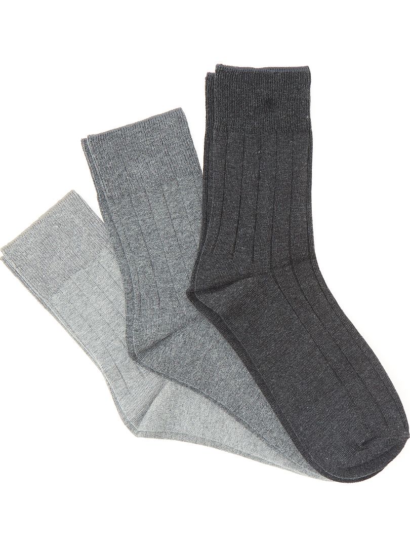 Lot de 3 paires de chaussettes fines côtes anthracite/gris - Kiabi