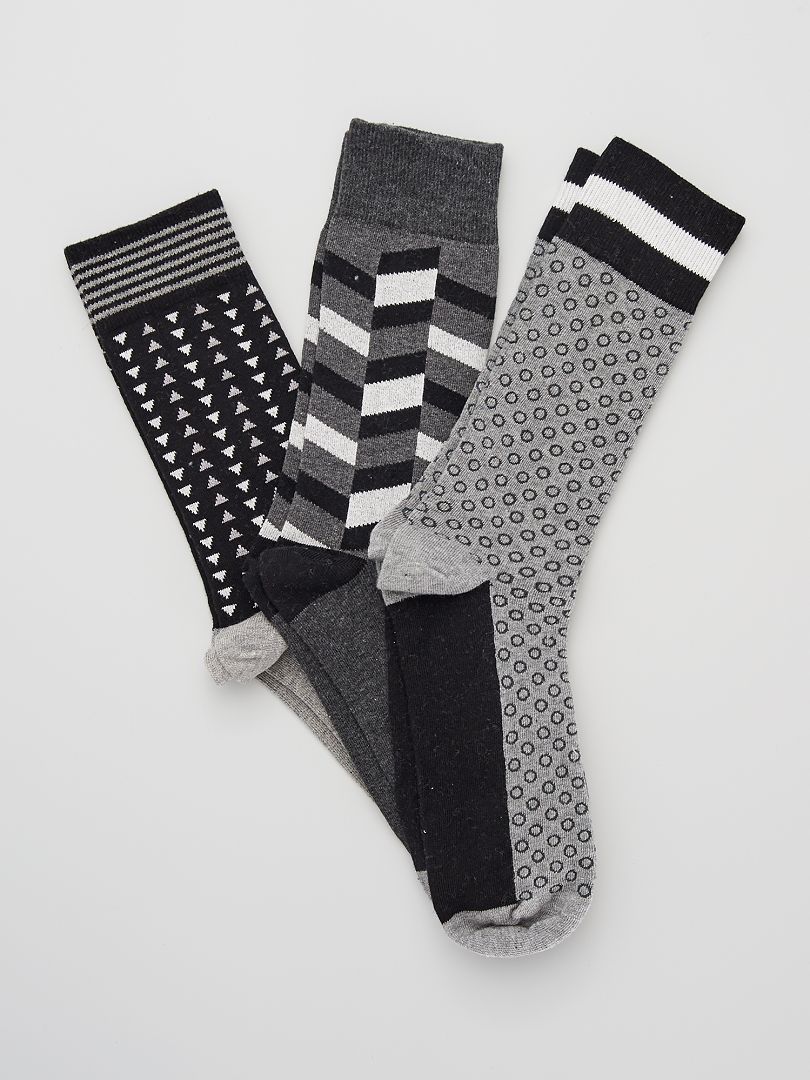 Lot de 3 paires de chaussettes gris/noir - Kiabi