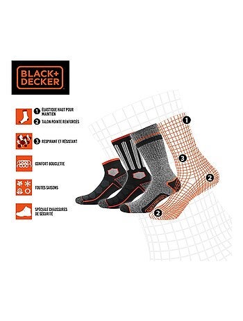 Lot de 3 paires de chaussettes hautes de travail tek black & decker