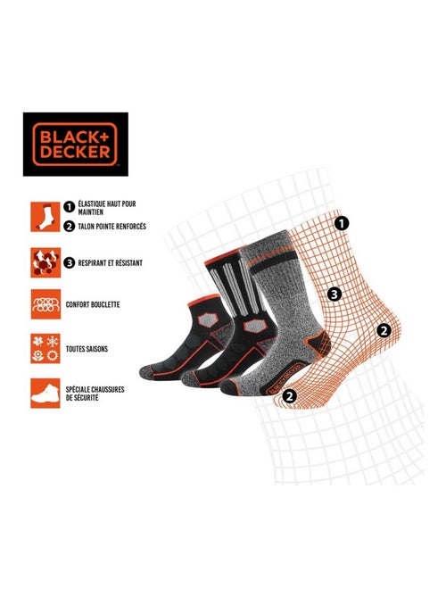 Lot de 3 paires de chaussettes hautes de travail tek black & decker - Kiabi Lot de 3 paires de chaussettes hautes de travail tek black & decker - Kiabi
