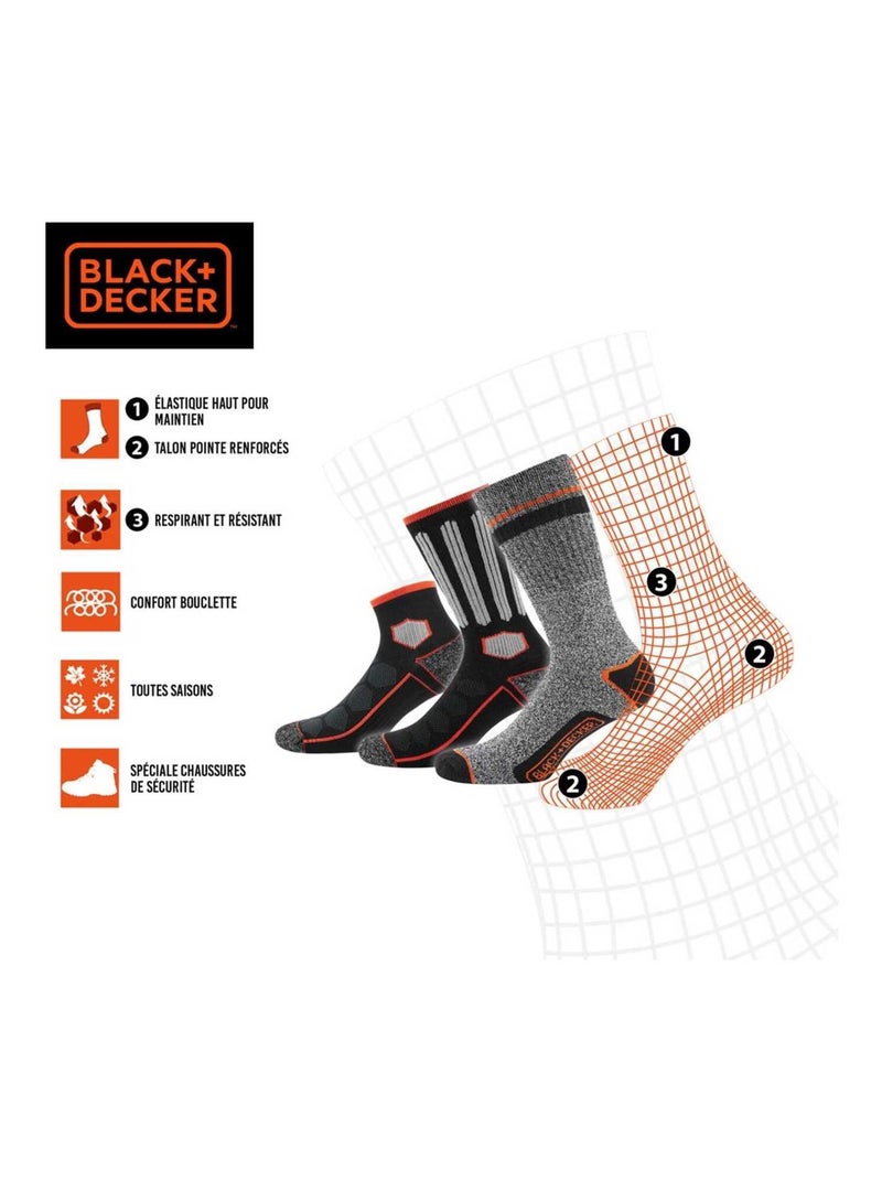 Lot de 3 paires de chaussettes hautes de travail tek black & decker Noir - Kiabi