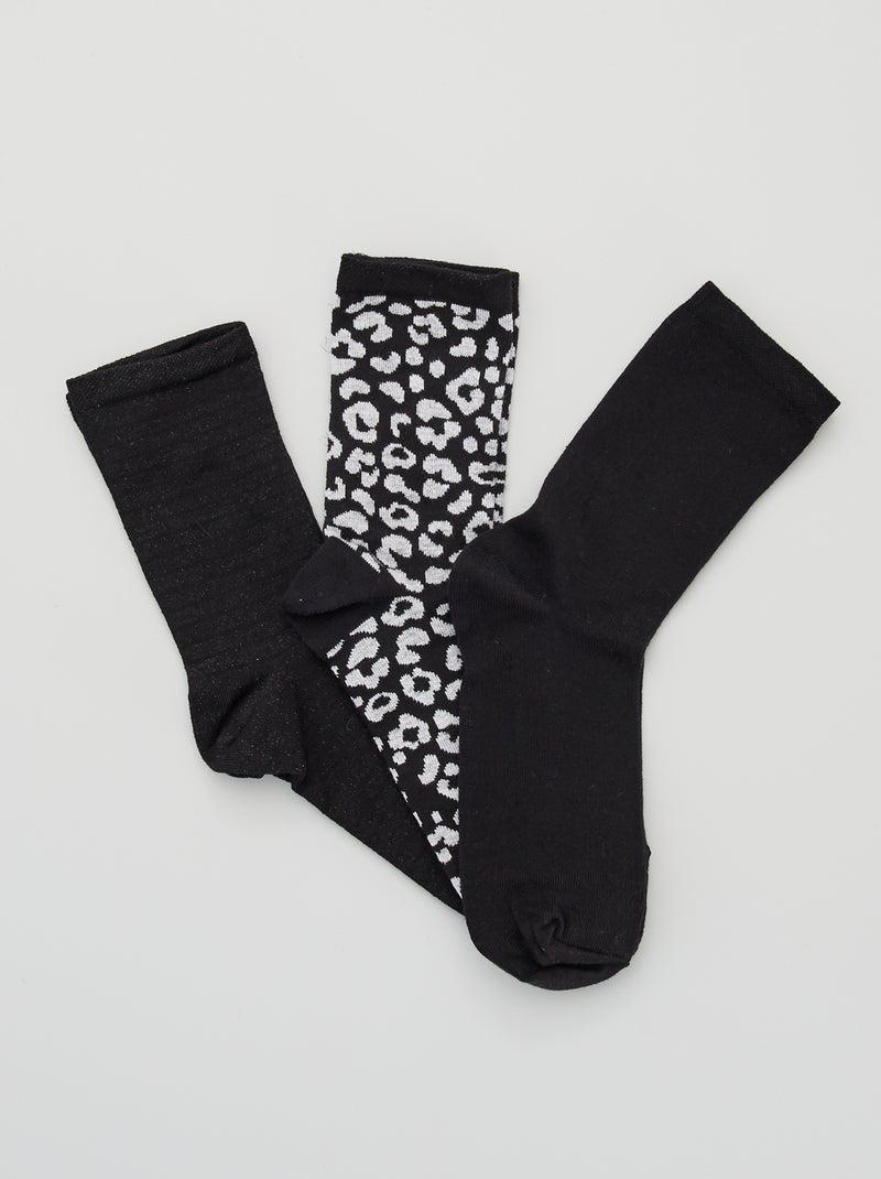 Lot de 3 paires de chaussettes hautes noir - Kiabi