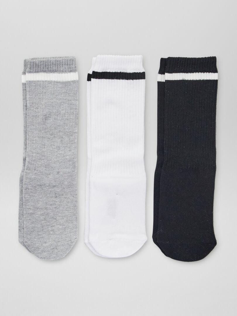 Lot de 3 paires de chaussettes hautes sport Blanc/gris/noir - Kiabi