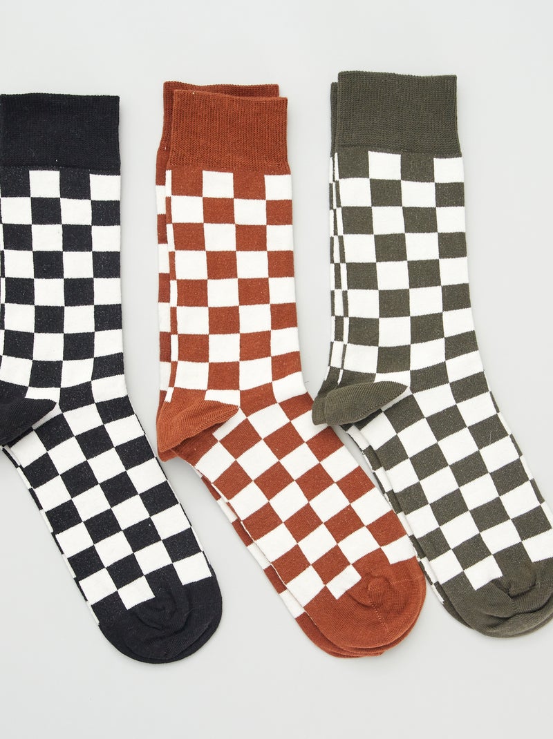 Lot de 3 paires de chaussettes imprimé 'damier' Marron/noir/gris - Kiabi