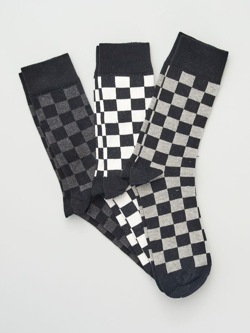 Lot de 3 paires de chaussettes imprimé 'damier' Noir - Kiabi