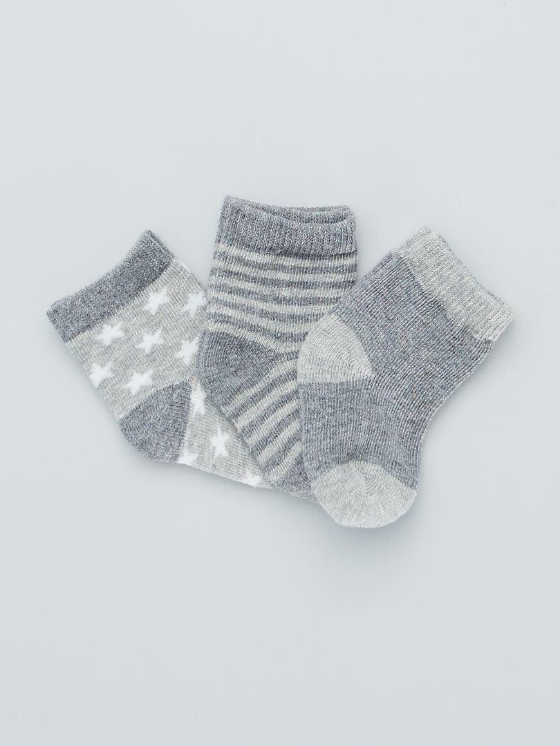 Lot de 3 paires de chaussettes imprimées gris - Kiabi