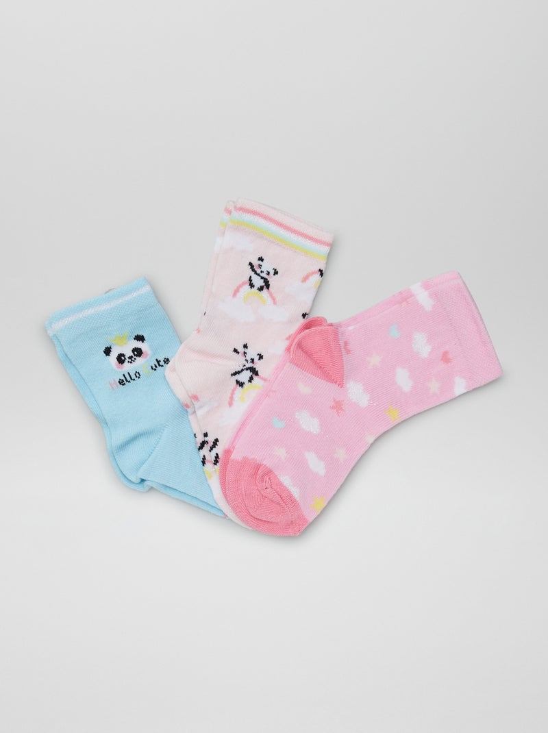 Lot de 3 paires de chaussettes imprimées ROSE - Kiabi