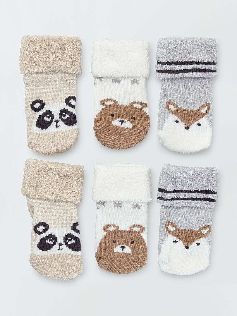 Lot de 3 paires de chaussettes imprimés animaux gris/blanc - Kiabi