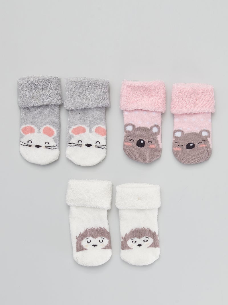 Lot de 3 paires de chaussettes imprimés animaux Rose/gris/blanc - Kiabi
