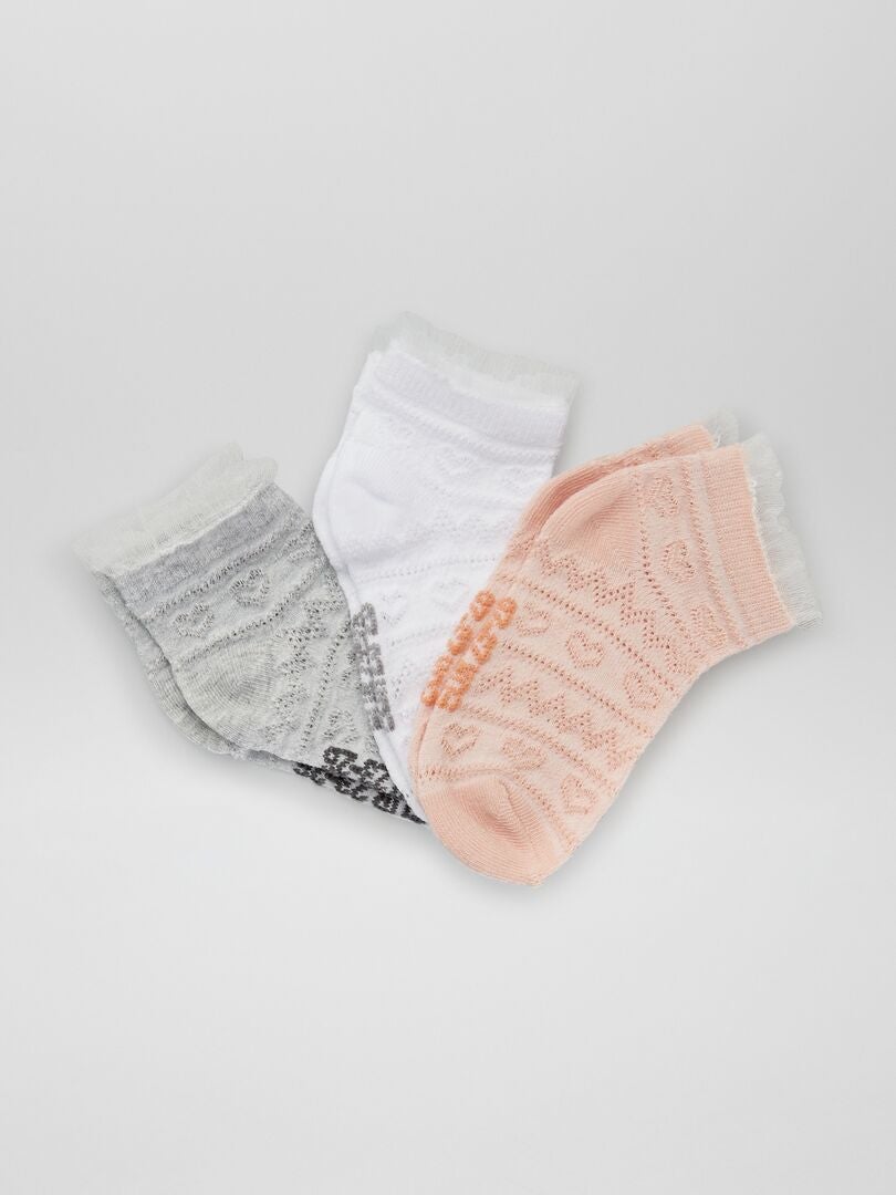 Lot de 3 paires de chaussettes invisibles Blanc/gris/rose - Kiabi