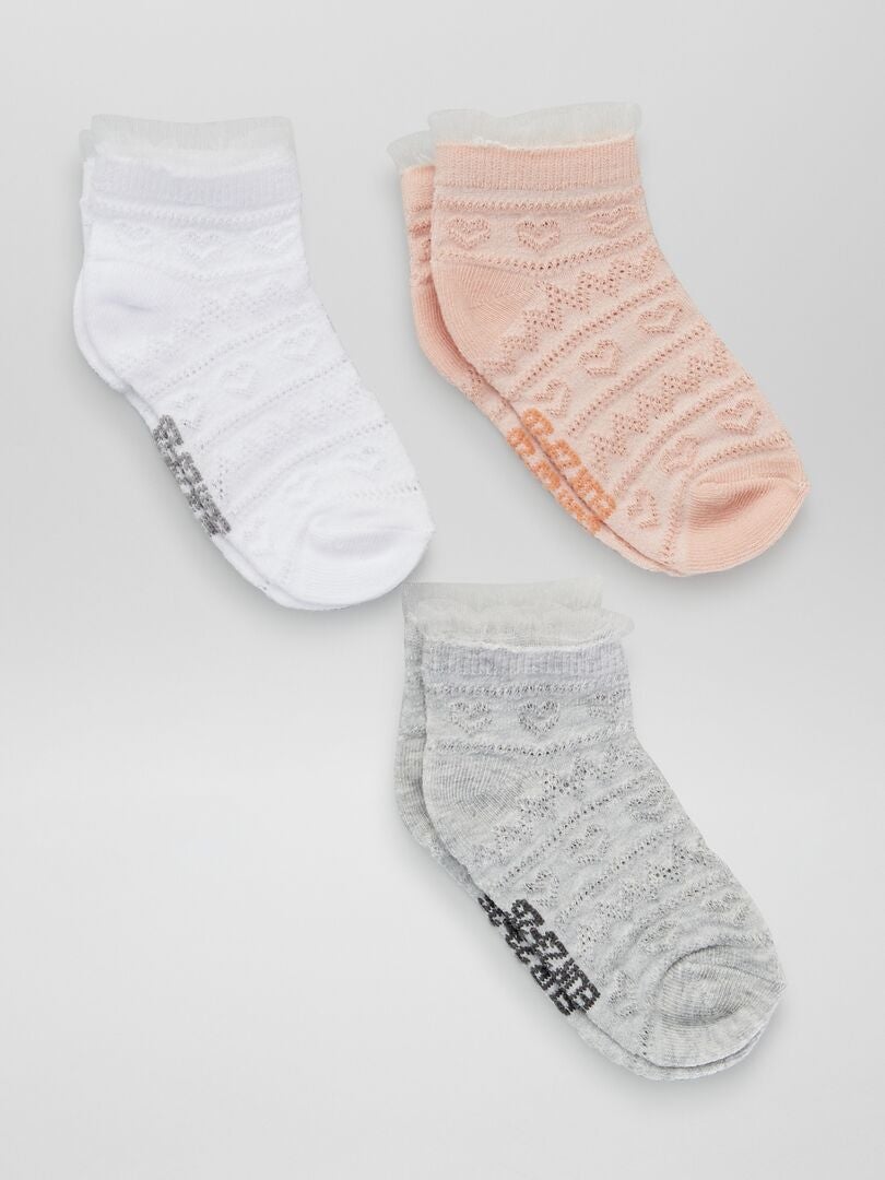 Lot de 3 paires de chaussettes invisibles Blanc/gris/rose - Kiabi