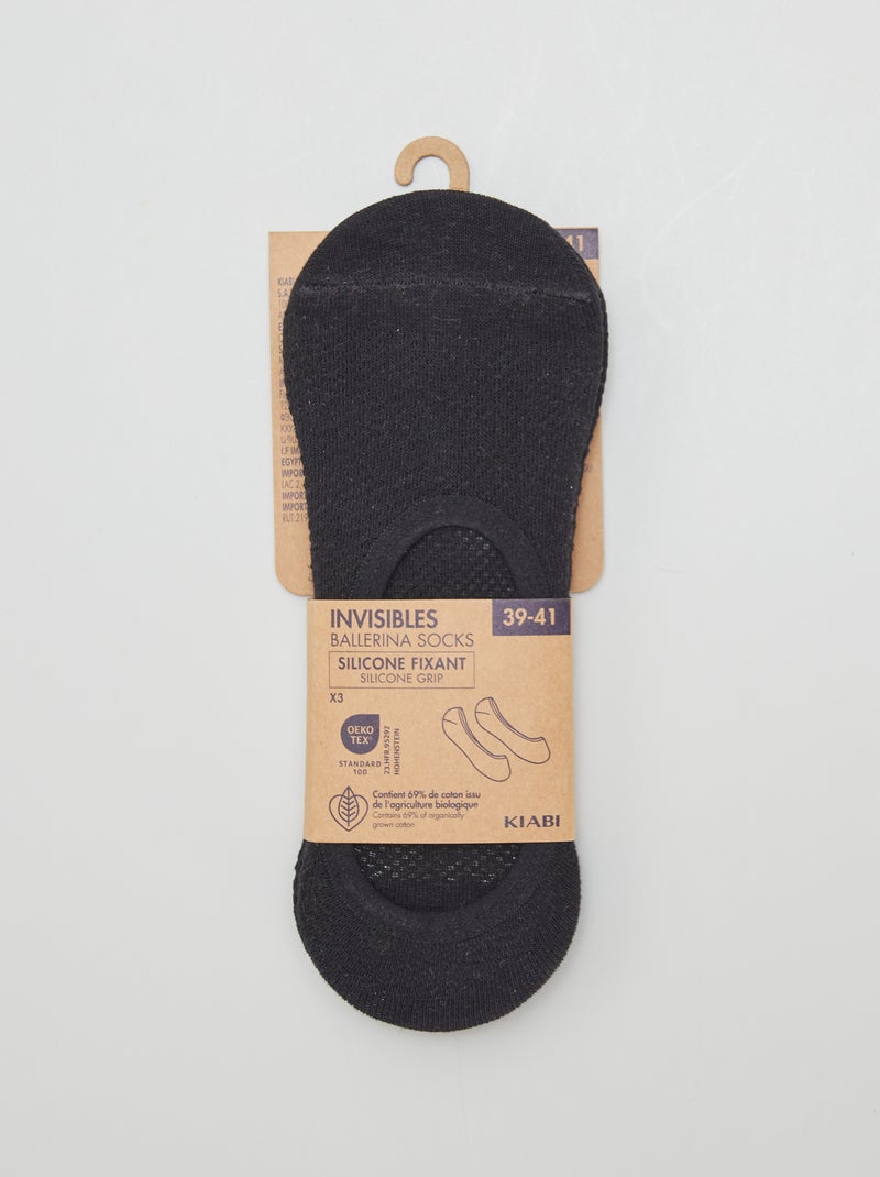 Lot de 3 paires de chaussettes invisibles Noir - Kiabi