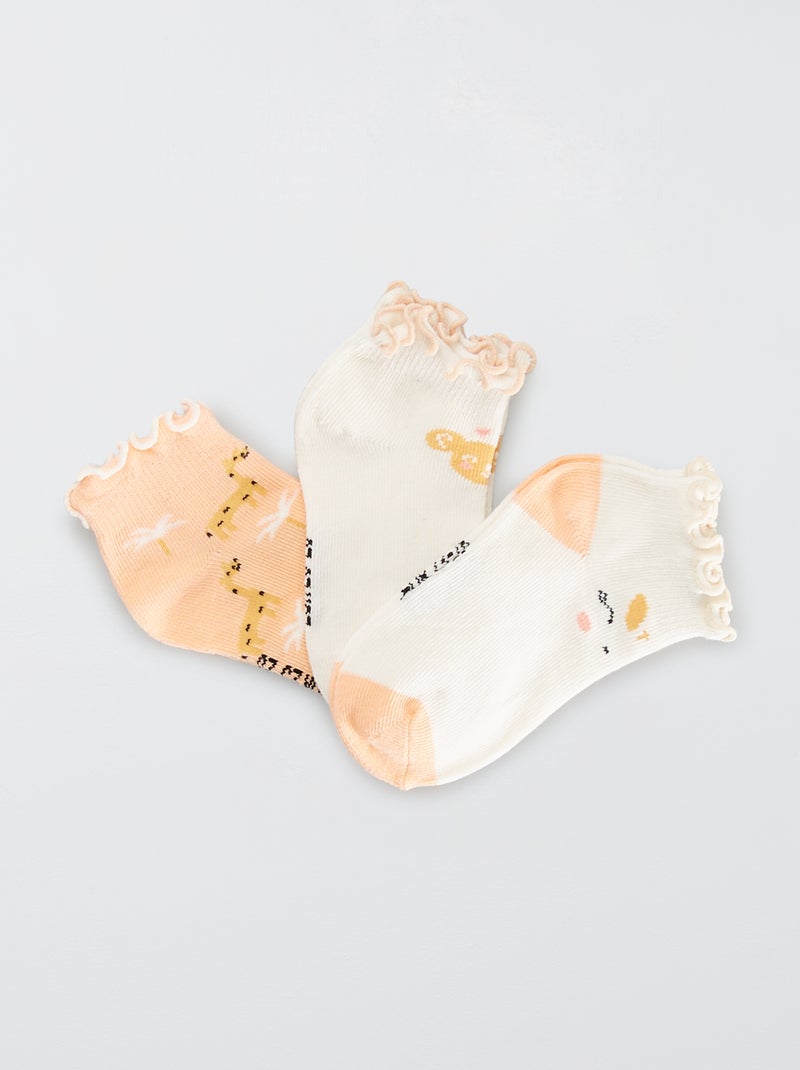 Lot de 3 paires de chaussettes invisibles rose/blanc - Kiabi
