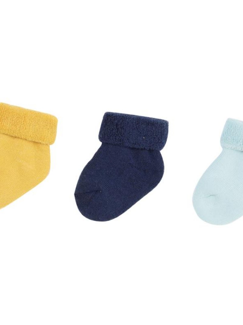 Lot de 3 paires de chaussettes jaune et bleu (0-6 mois) Bleu - Kiabi