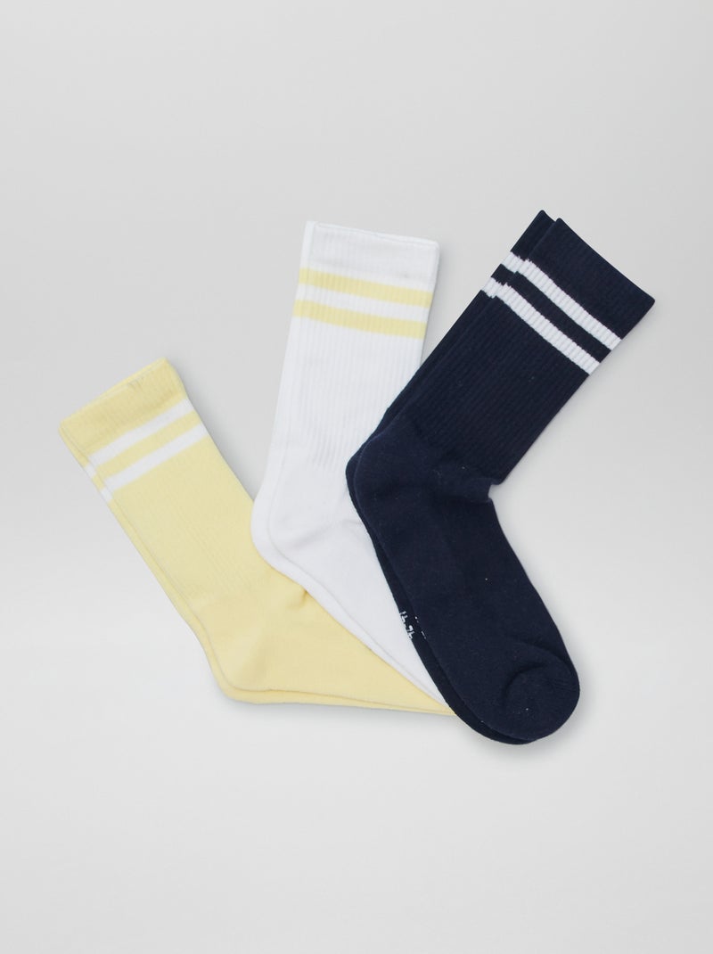 Lot de 3 paires de chaussettes Jaune/blanc/noir - Kiabi