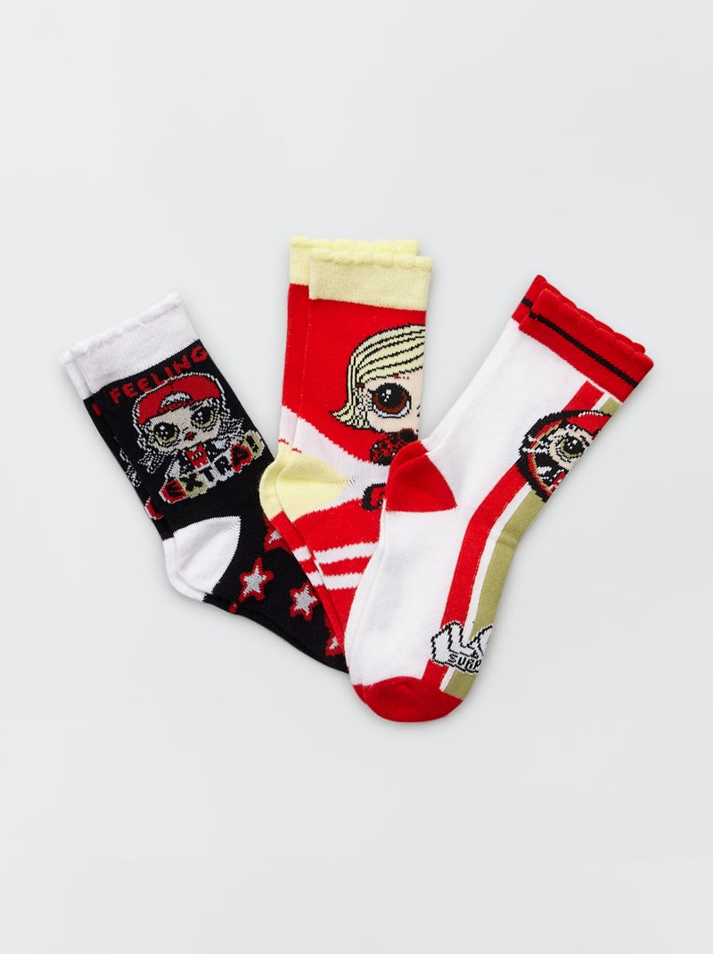 Lot de 3 paires de chaussettes 'Lol Surprise' Noir/rouge - Kiabi