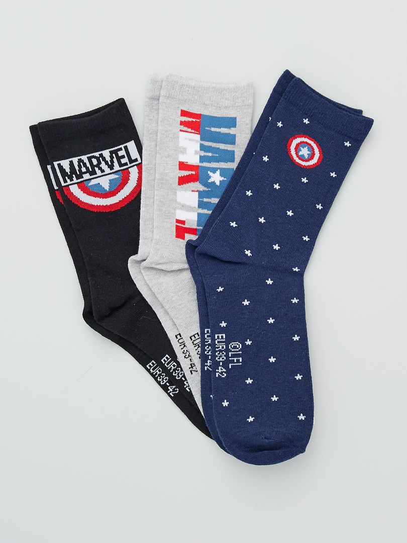Lot de 3 paires de chaussettes 'Marvel' gris/bleu/noir - Kiabi