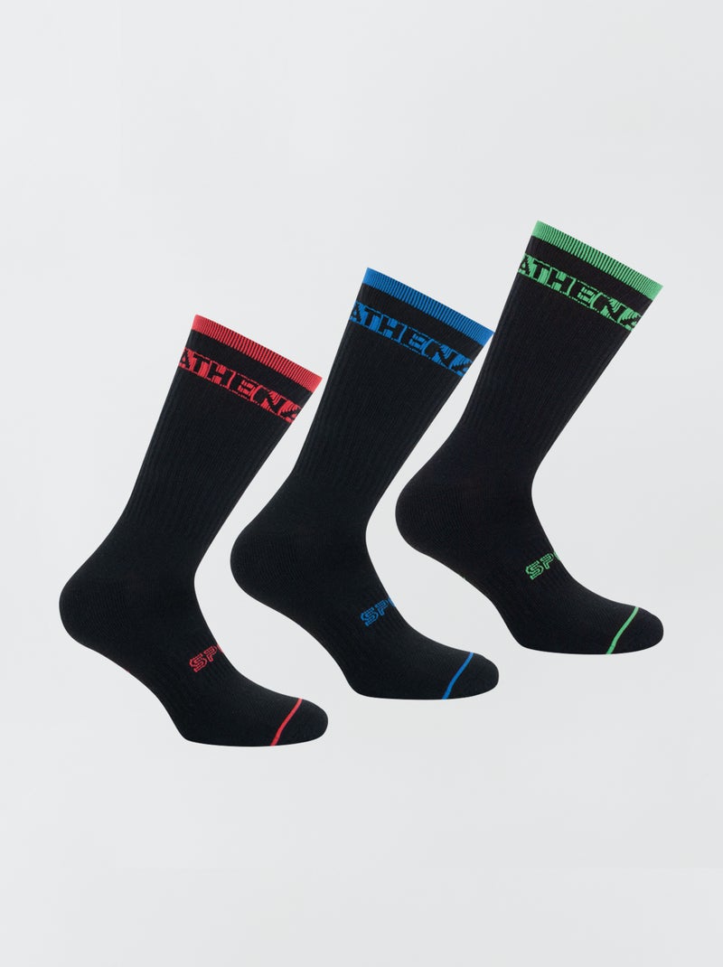 Lot de 3 paires de chaussettes mi-hautes 'Athena' Noir - Kiabi